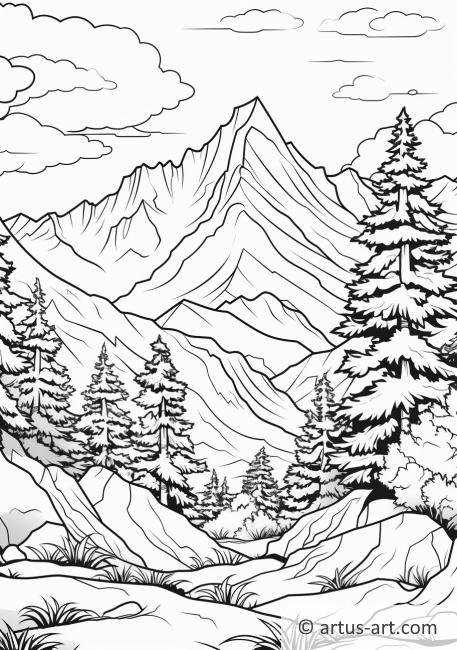 Página para colorir de Paisagem de Montanha